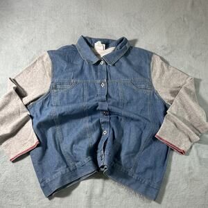 Y2k Hybird Fleece Denim Jean Jacket Mens Large Lightweight Patchwork Vintage Vtg